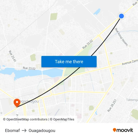 Ebomaf to Ouagadougou map