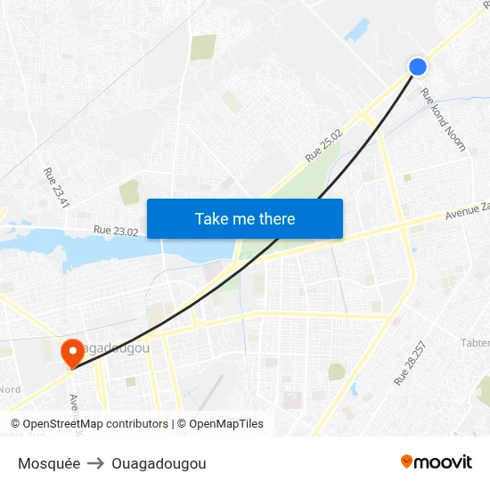 Mosquée to Ouagadougou map
