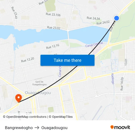 Bangrewéogho to Ouagadougou map