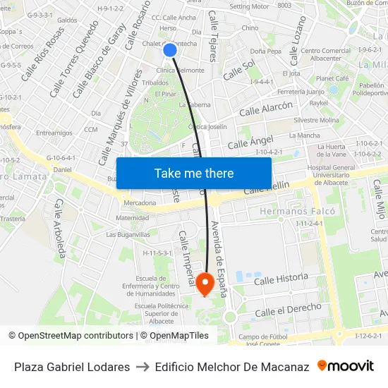 Plaza Gabriel Lodares to Edificio Melchor De Macanaz map