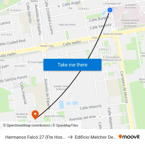 Hermanos Falcó 27 (Fte Hospital General) to Edificio Melchor De Macanaz map
