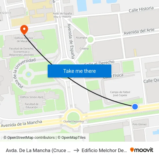 Avda. De La Mancha (Cruce Arquitectura) to Edificio Melchor De Macanaz map