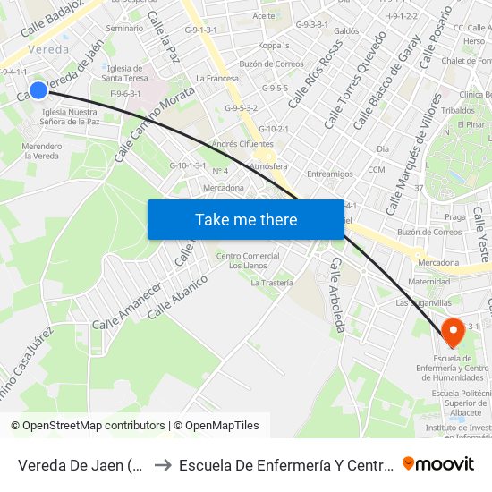 Vereda De Jaen (Frente N 55) to Escuela De Enfermería Y Centro De Humanidades map