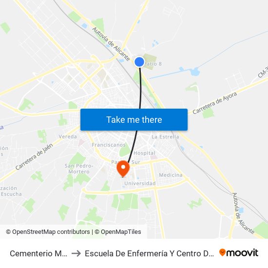 Cementerio Municipal to Escuela De Enfermería Y Centro De Humanidades map