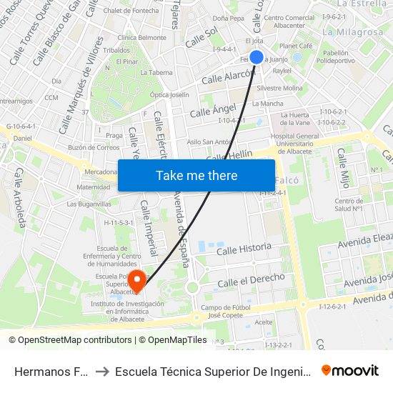 Hermanos Falcó 10 to Escuela Técnica Superior De Ingenieros Agrónomos map