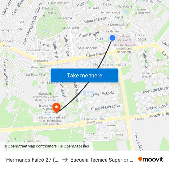 Hermanos Falcó 27 (Fte Hospital General) to Escuela Técnica Superior De Ingenieros Agrónomos map