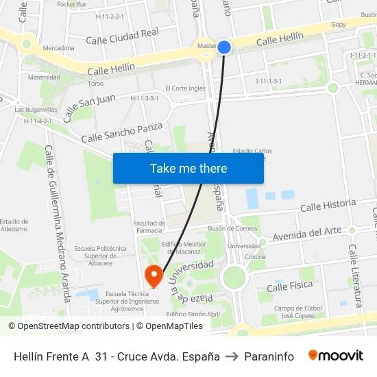 Hellín Frente A  31 - Cruce Avda. España to Paraninfo map