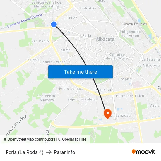 Feria (La Roda 4) to Paraninfo map