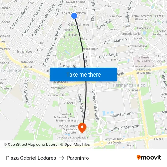 Plaza Gabriel Lodares to Paraninfo map