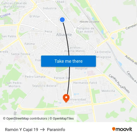 Ramón Y Cajal 19 to Paraninfo map