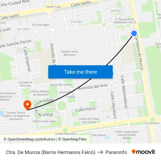 Ctra. De Murcia (Barrio Hermanos Falcó) to Paraninfo map