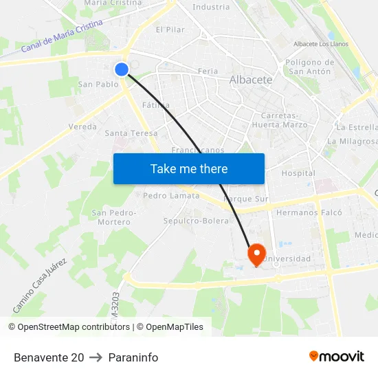 Benavente 20 to Paraninfo map