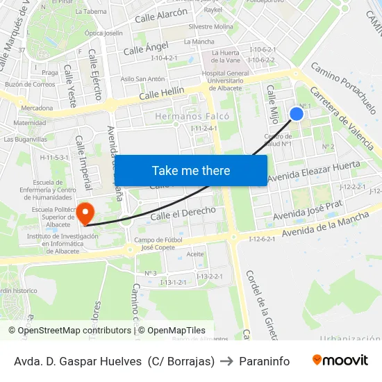 Avda. D. Gaspar Huelves  (C/ Borrajas) to Paraninfo map