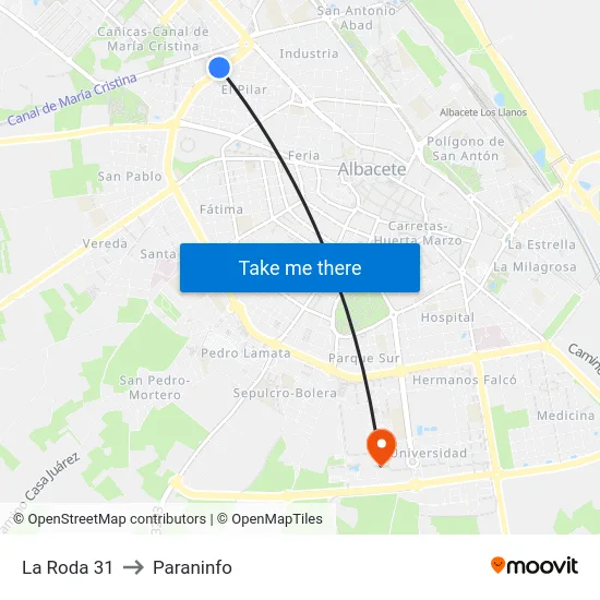 La Roda 31 to Paraninfo map