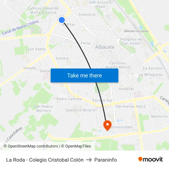 La Roda - Colegio Cristobal Colón to Paraninfo map