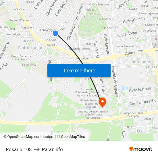 Rosario 108 to Paraninfo map