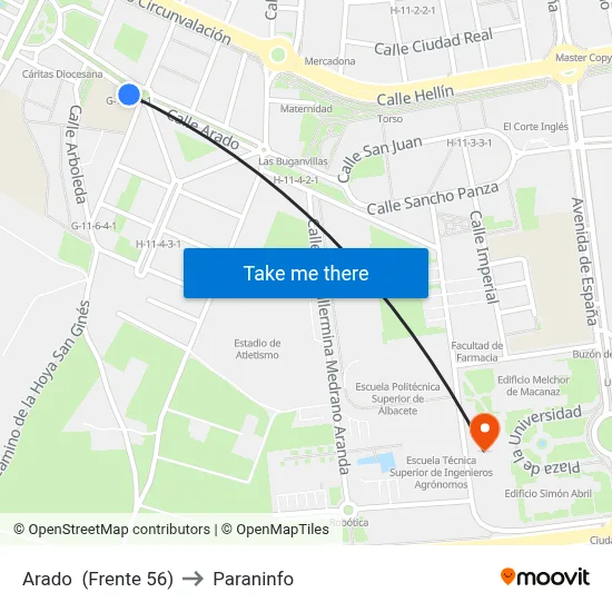 Arado  (Frente 56) to Paraninfo map