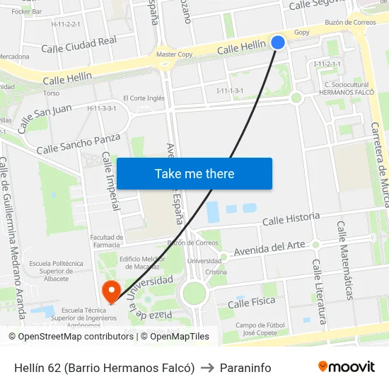Hellín 62 (Barrio Hermanos Falcó) to Paraninfo map