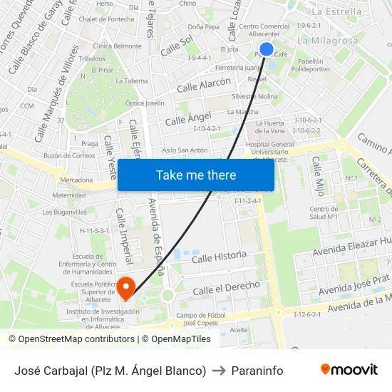 José Carbajal (Plz M. Ángel Blanco) to Paraninfo map