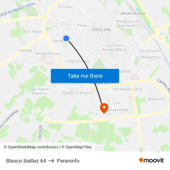 Blasco Ibáñez 64 to Paraninfo map