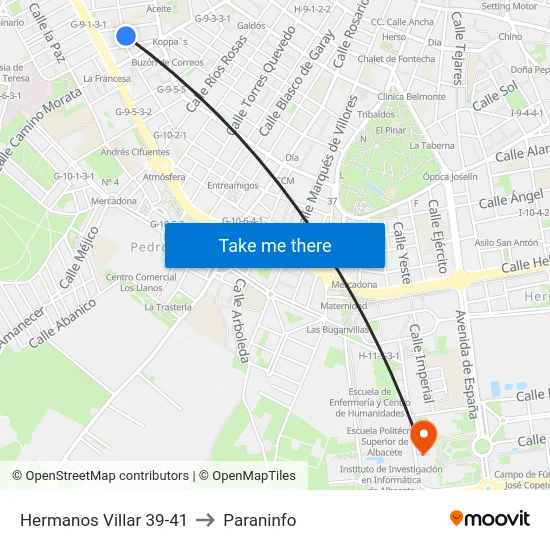 Hermanos Villar 39-41 to Paraninfo map