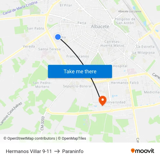 Hermanos Villar 9-11 to Paraninfo map