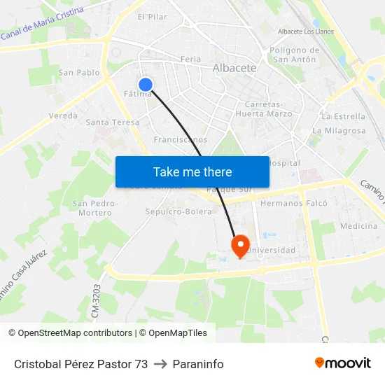 Cristobal Pérez Pastor 73 to Paraninfo map