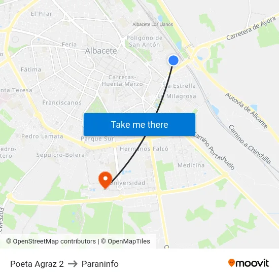 Poeta Agraz 2 to Paraninfo map