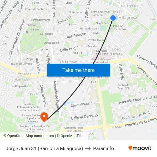 Jorge Juan 31 (Barrio La Milagrosa) to Paraninfo map