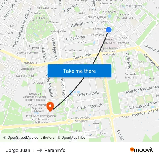 Jorge Juan 1 to Paraninfo map