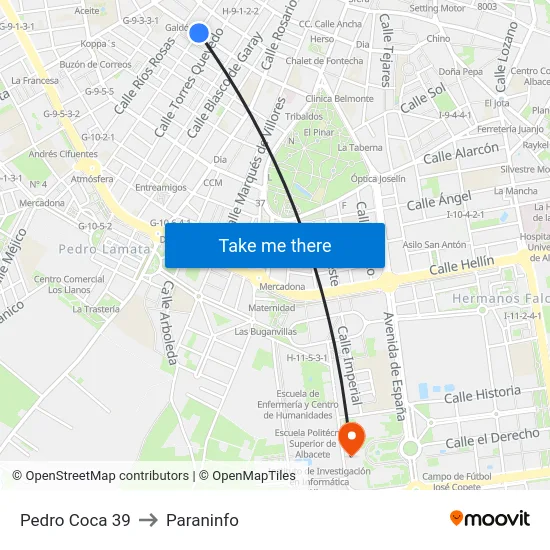 Pedro Coca 39 to Paraninfo map