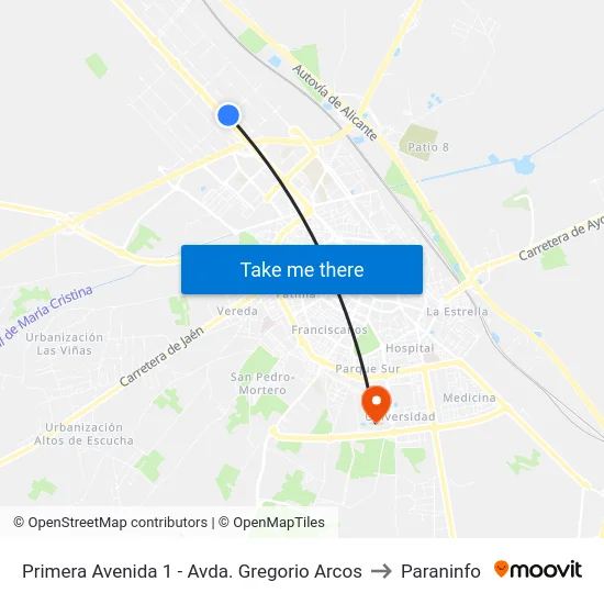 Primera Avenida 1 - Avda. Gregorio Arcos to Paraninfo map