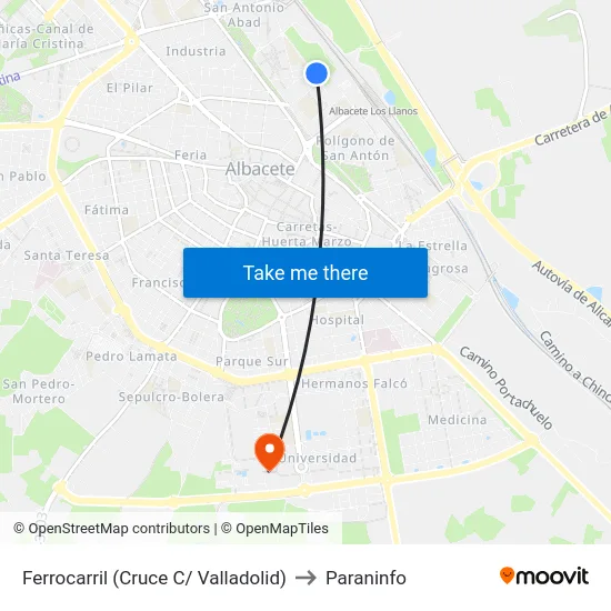Ferrocarril (Cruce C/ Valladolid) to Paraninfo map