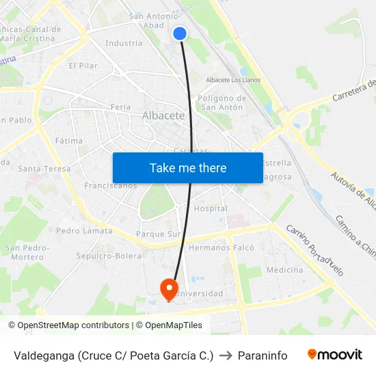 Valdeganga (Cruce C/ Poeta García C.) to Paraninfo map