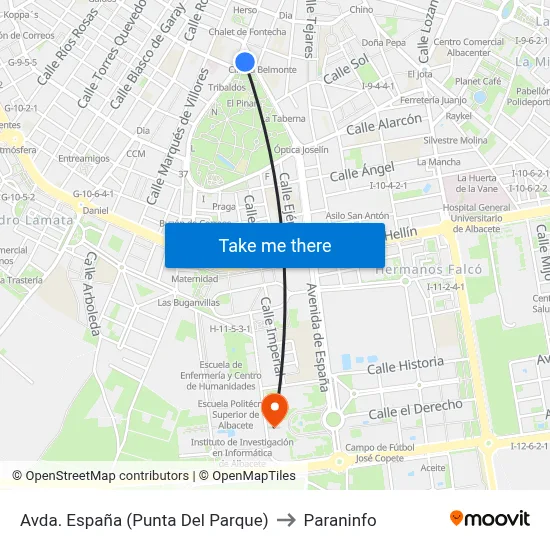 Avda. España (Punta Del Parque) to Paraninfo map