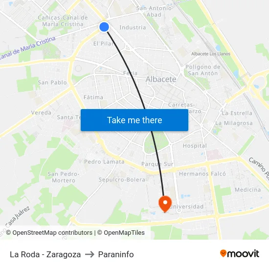 La Roda - Zaragoza to Paraninfo map