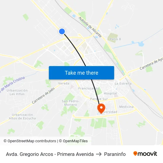 Avda. Gregorio Arcos - Primera Avenida to Paraninfo map