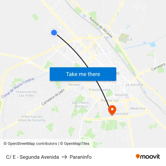 C/ E - Segunda Avenida to Paraninfo map