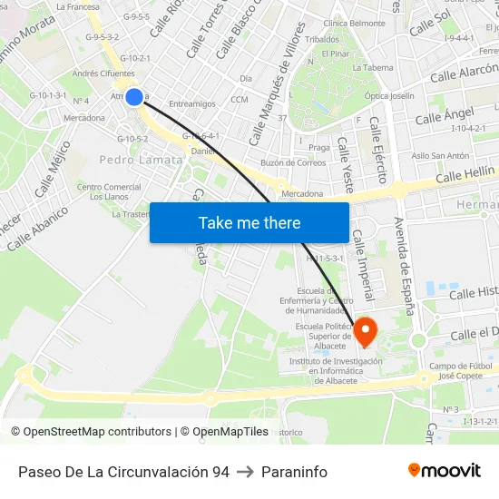 Paseo De La Circunvalación 94 to Paraninfo map