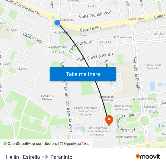 Hellín - Estrella to Paraninfo map