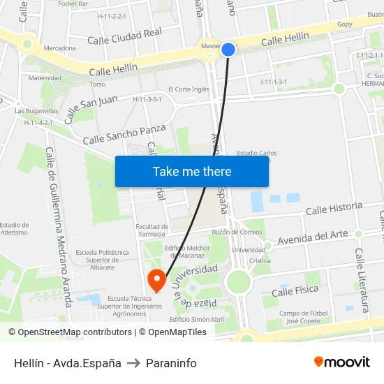 Hellín - Avda.España to Paraninfo map