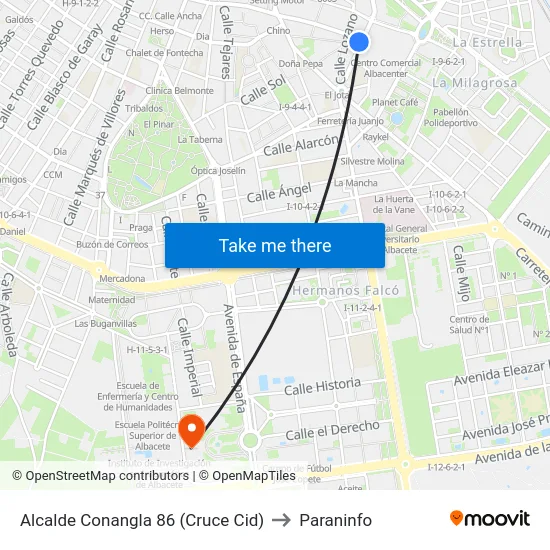 Alcalde Conangla 86 (Cruce Cid) to Paraninfo map
