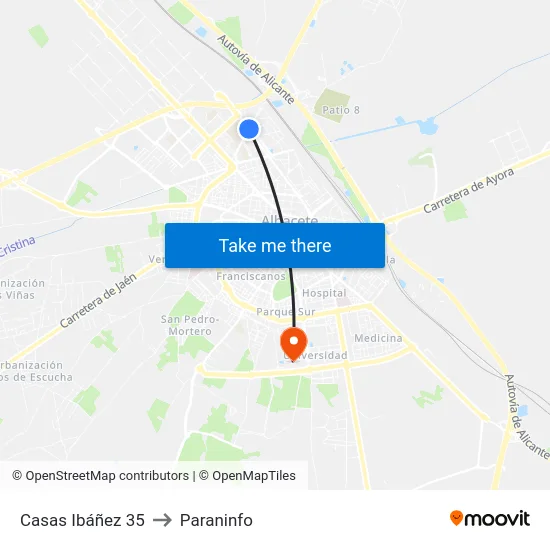 Casas Ibáñez 35 to Paraninfo map