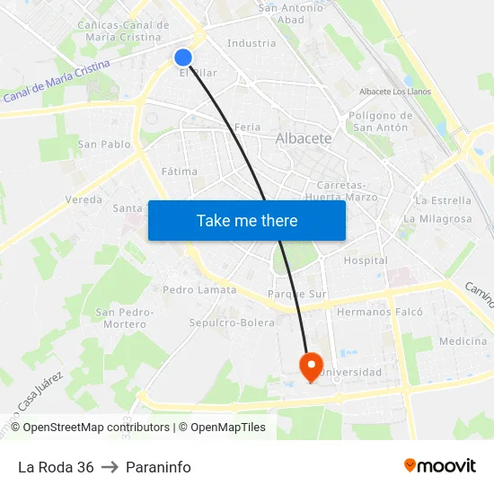 La Roda 36 to Paraninfo map