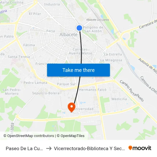 Paseo De La Cuba 5 to Vicerrectorado-Biblioteca Y Secretaría map