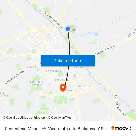 Cementerio Municipal to Vicerrectorado-Biblioteca Y Secretaría map