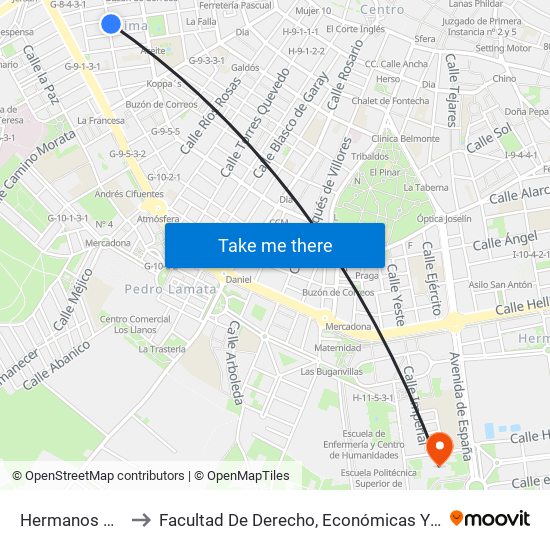 Hermanos Villar 9-11 to Facultad De Derecho, Económicas Y Relaciones Laborales map