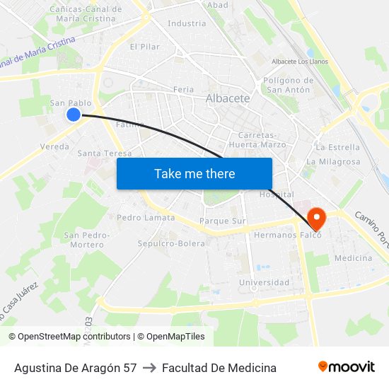 Agustina De Aragón 57 to Facultad De Medicina map