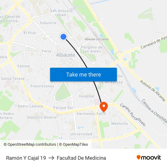 Ramón Y Cajal 19 to Facultad De Medicina map