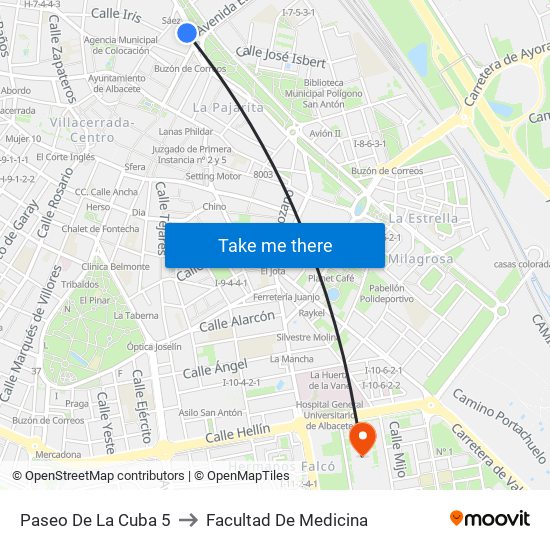 Paseo De La Cuba 5 to Facultad De Medicina map